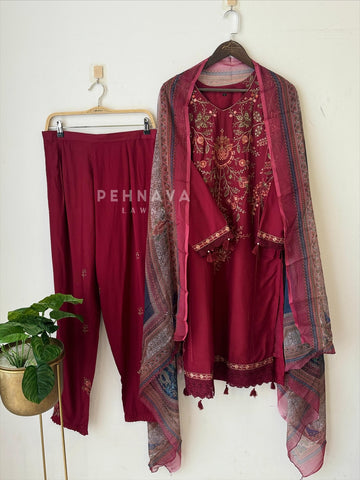 Floral Embroidered Rayon Suit