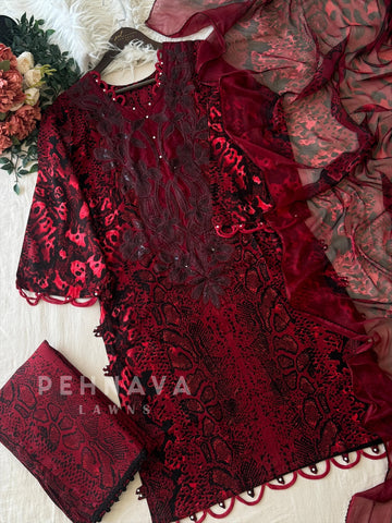 Red Embroidered Kurta Set