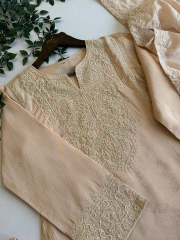 Silk Blend Kurta with Intricate Thread Embroidery - Pehnava Lawns