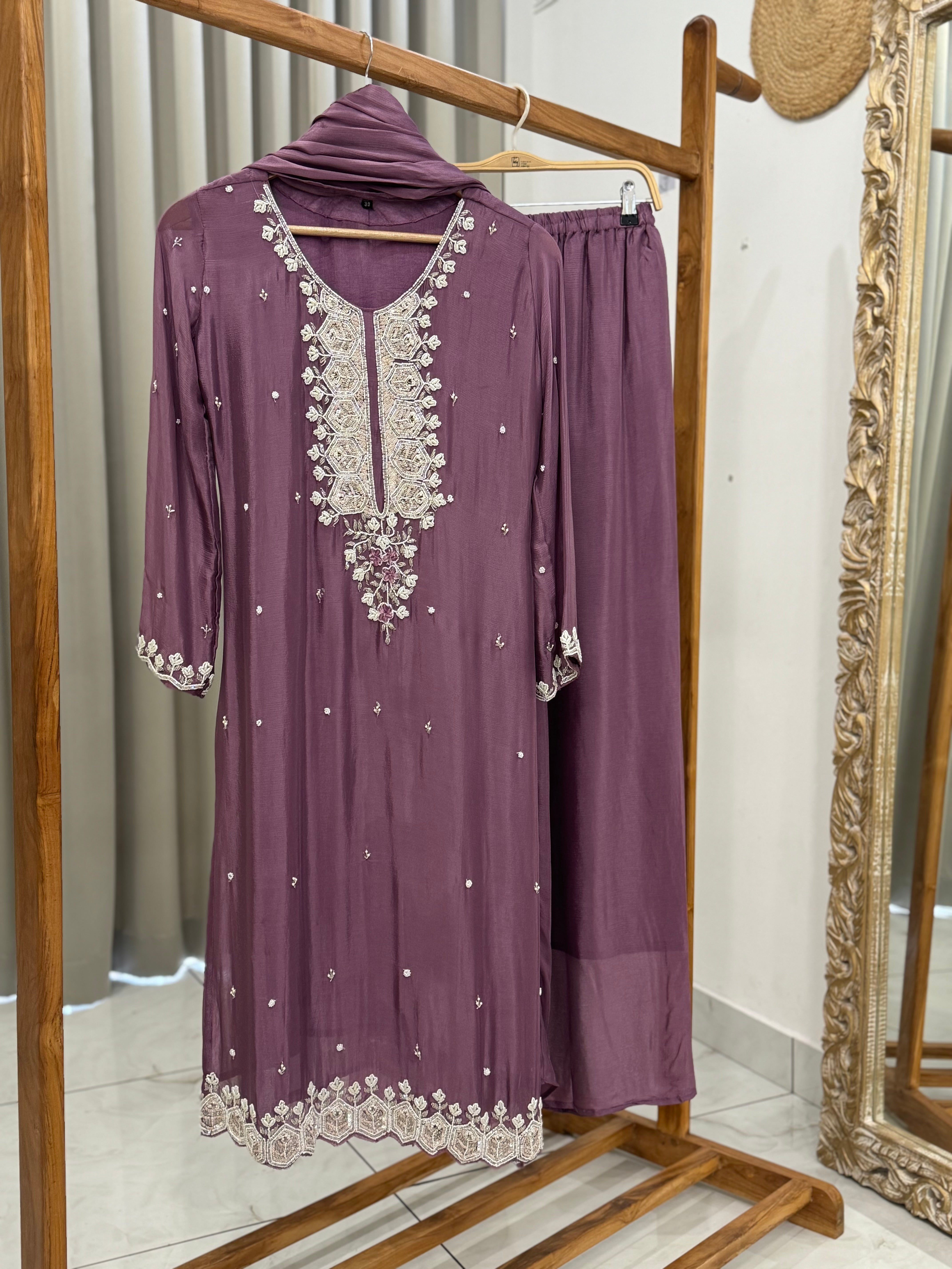 Chinnon handworked suit with  wide palazzo-color options available