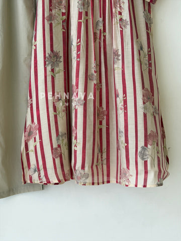 Pleated Yoke Floral Printed Two Piece Set 2268