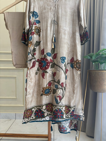 Beige Kurta Set Ft. Kalamkari Dupata