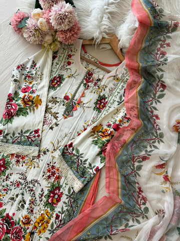 Printed Pakistani Cotton Suit with Chiffon Dupatta-1358 - Pehnava Lawns