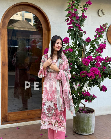 Paki printed suit with chiffon dupatta-1519