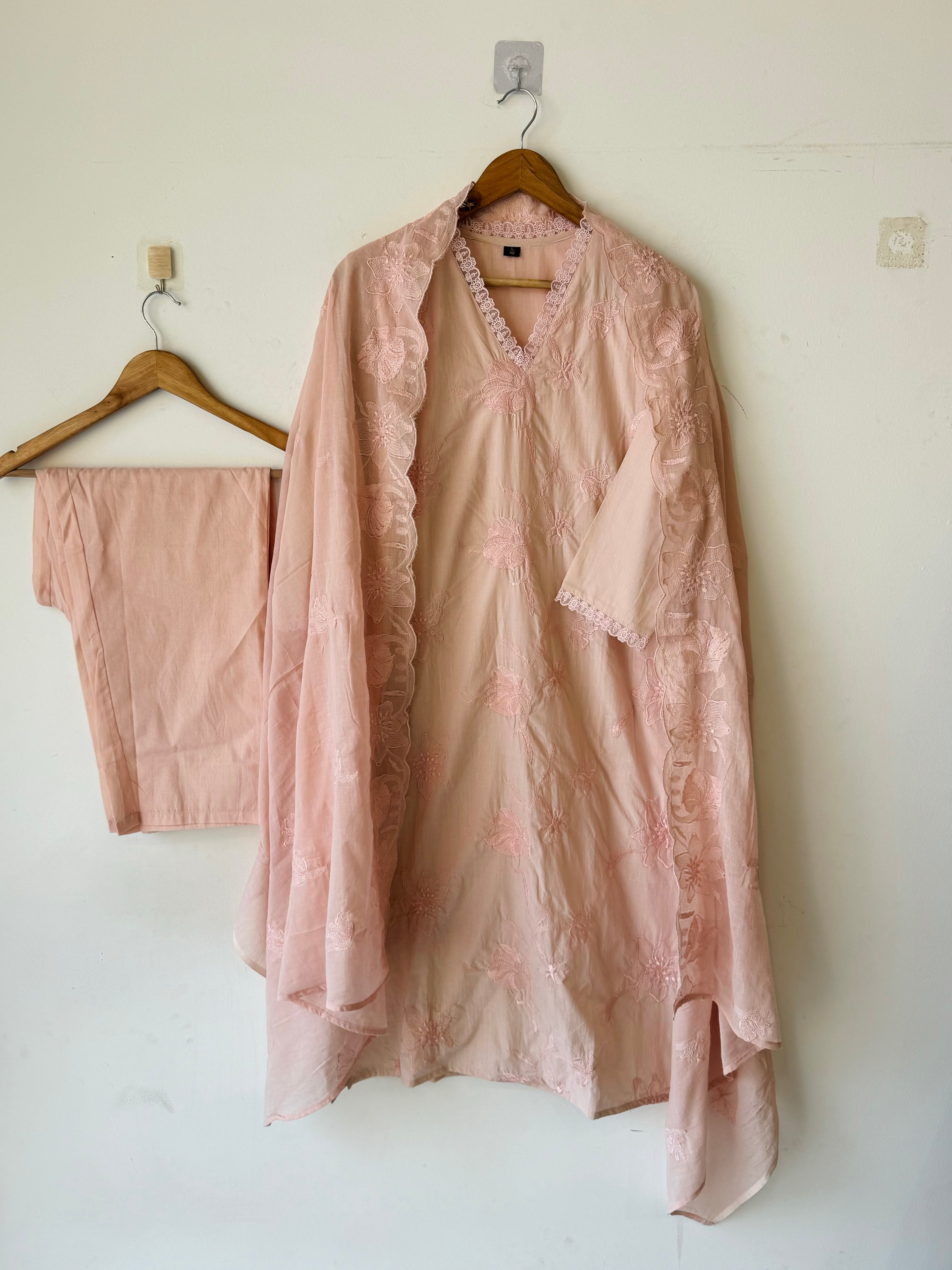 Yellow Embroidered Premium Cotton Suit Set