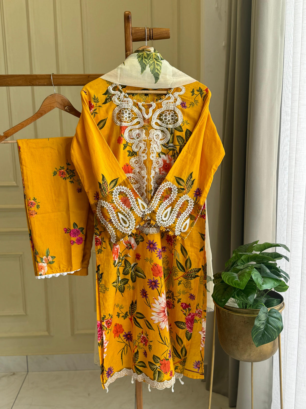 Yellow Vibrant Floral Suit-2006