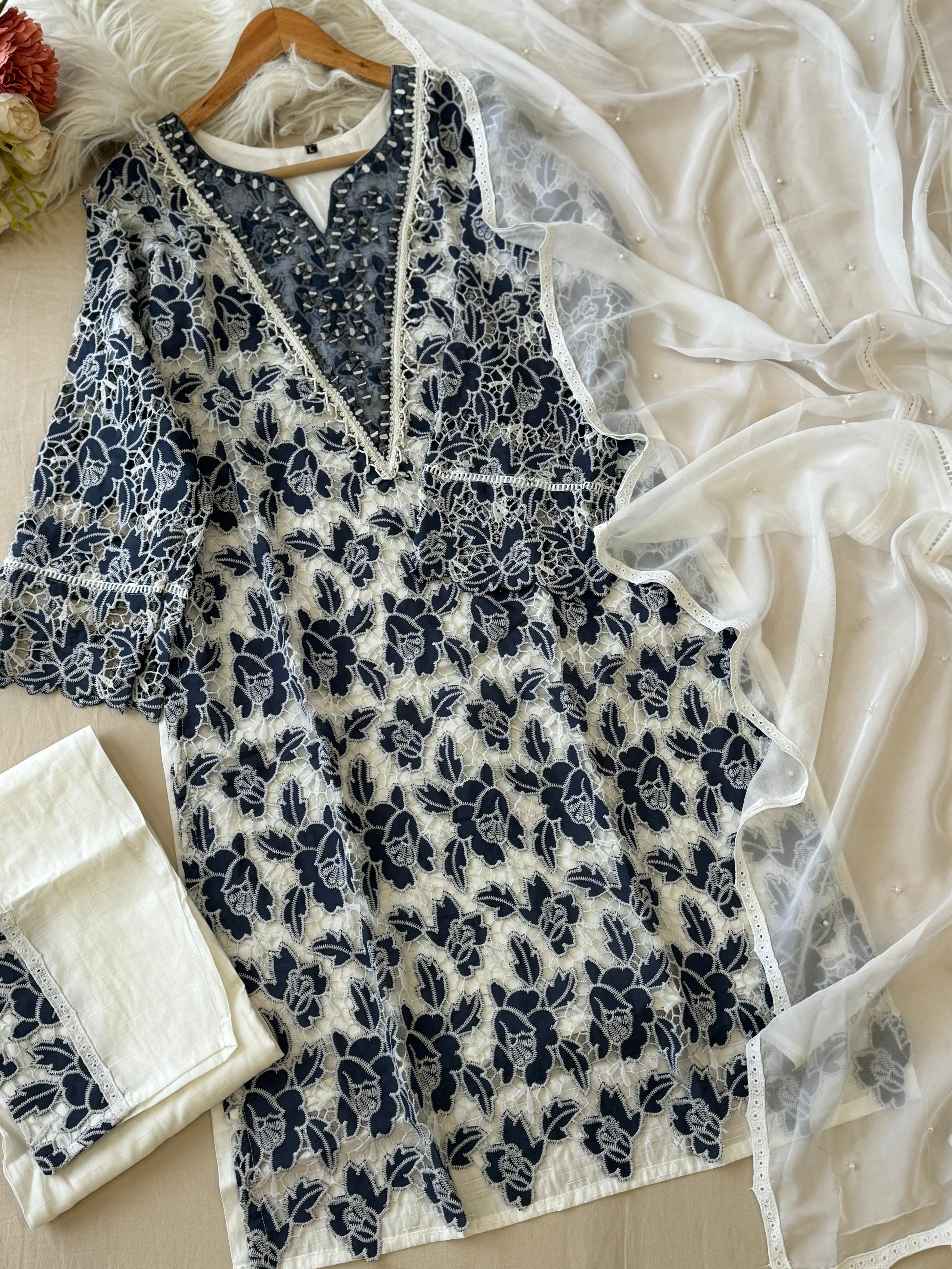 Glamorous Cutwork Suit Ft. Organza Dupata