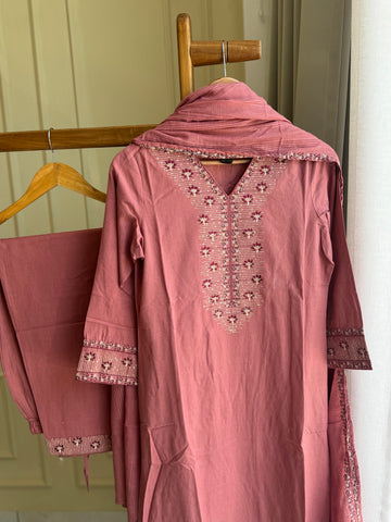 Pure cotton three peice suit with mul cotton soft dupatta-1088