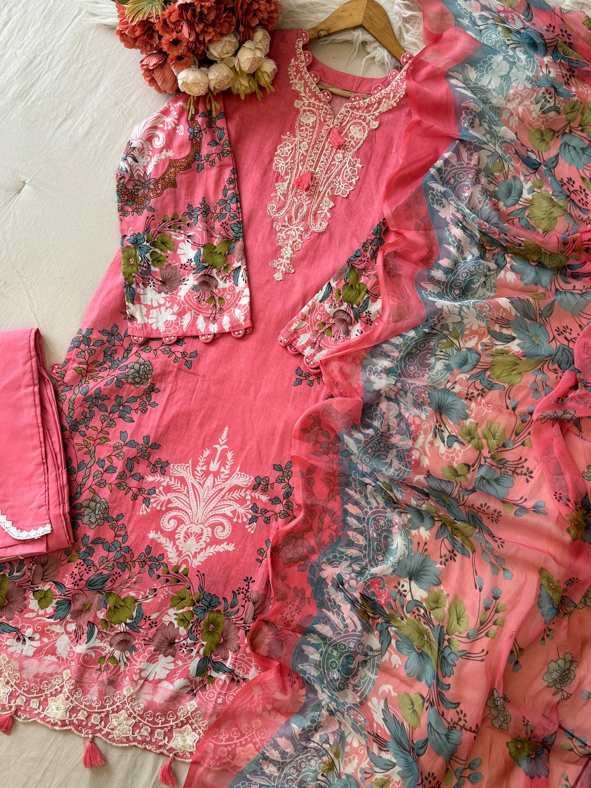 Pink Floral Printed Pak-Suit 3755