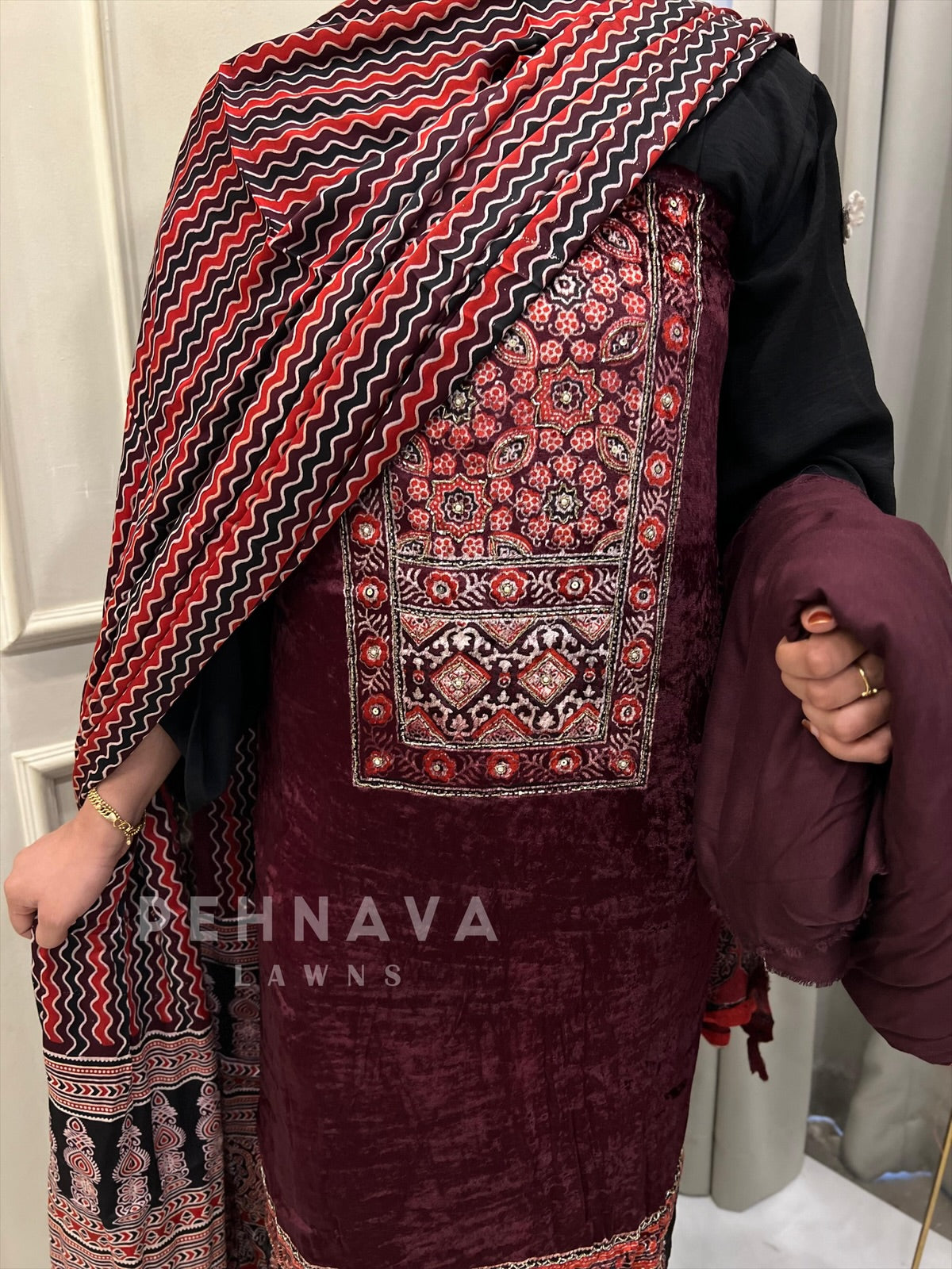 Velvet Touch Ajrakh Suit - Pehnava Lawns