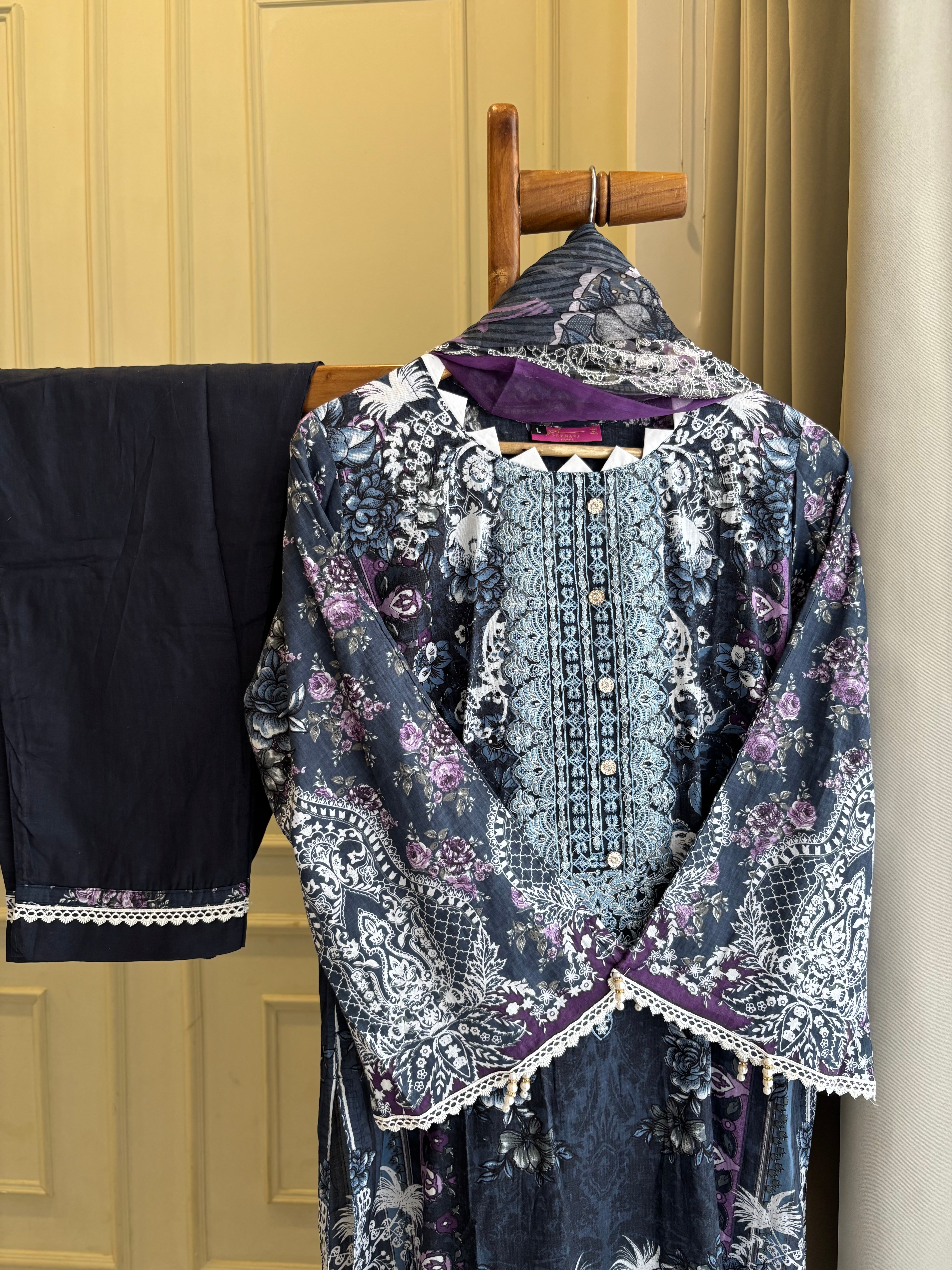 Purple Embellished Floral Suit