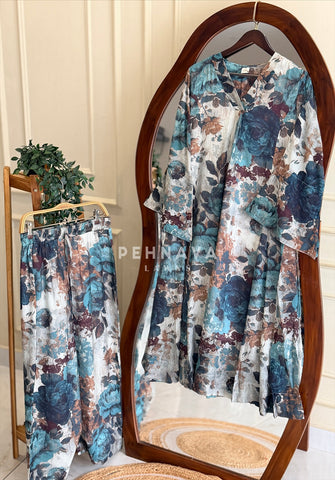 V-Neck Printed Co-ord Set