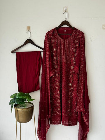 Georgette Chikankari Embroidered Suit-No.12 - Pehnava Lawns
