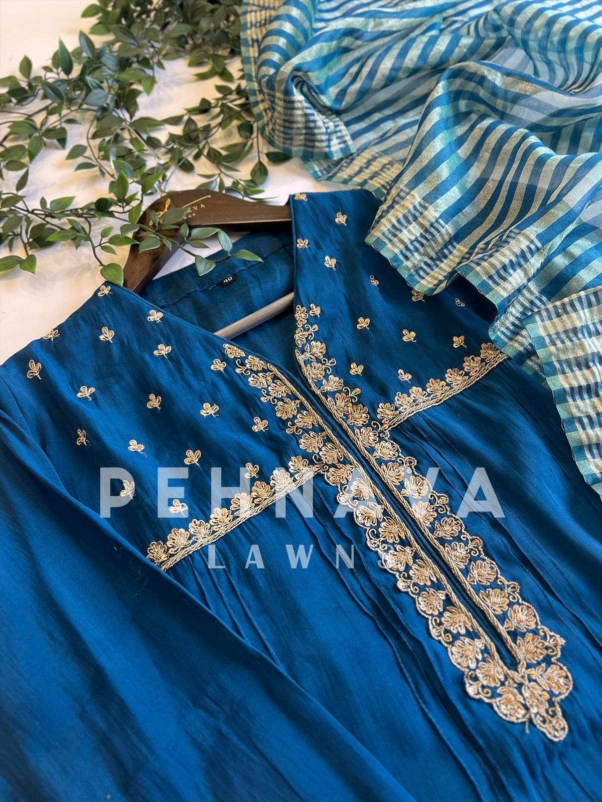 Mul-Chandheri Zari Embroidered Suit-5389