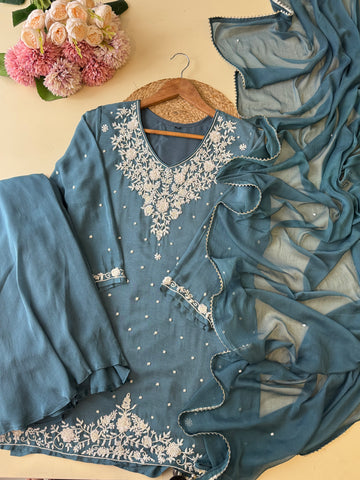 Chinnon handworked suit with  wide palazzo