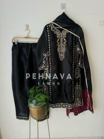 Black Jimmy Choo Party wear with Organza Dupatta