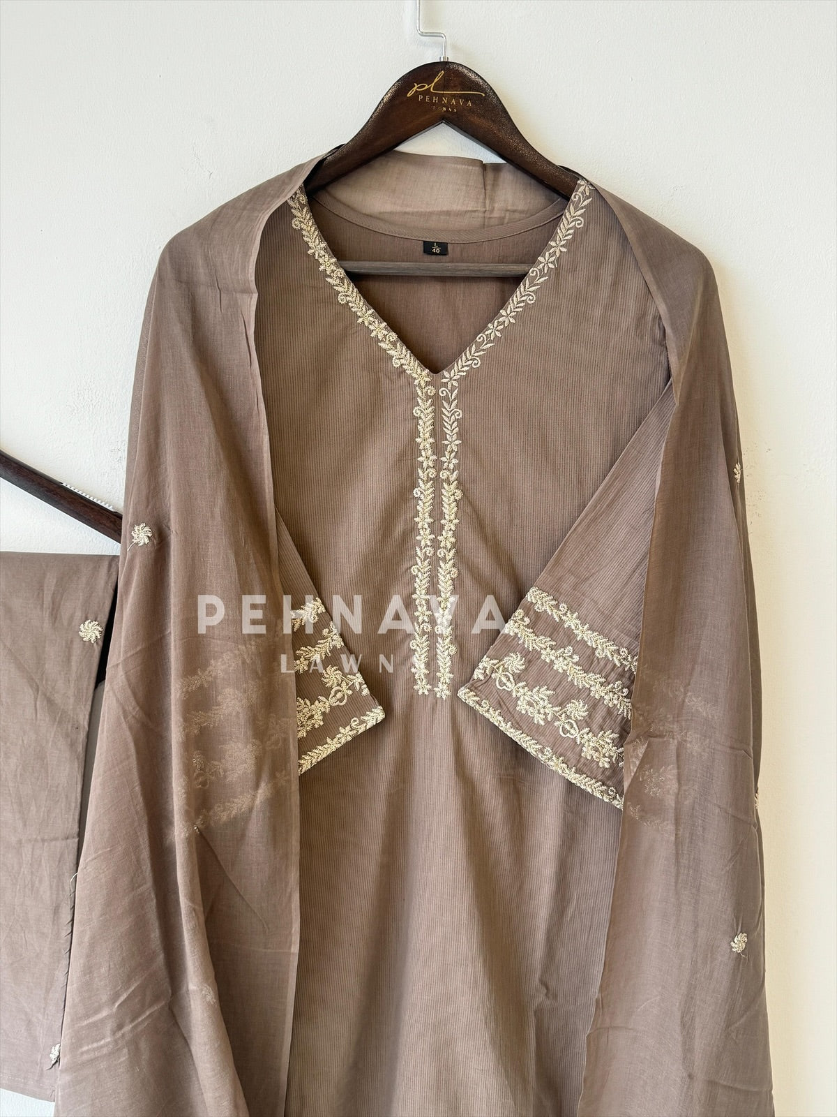 Cotton Embroidered Three Piece Suit-1001