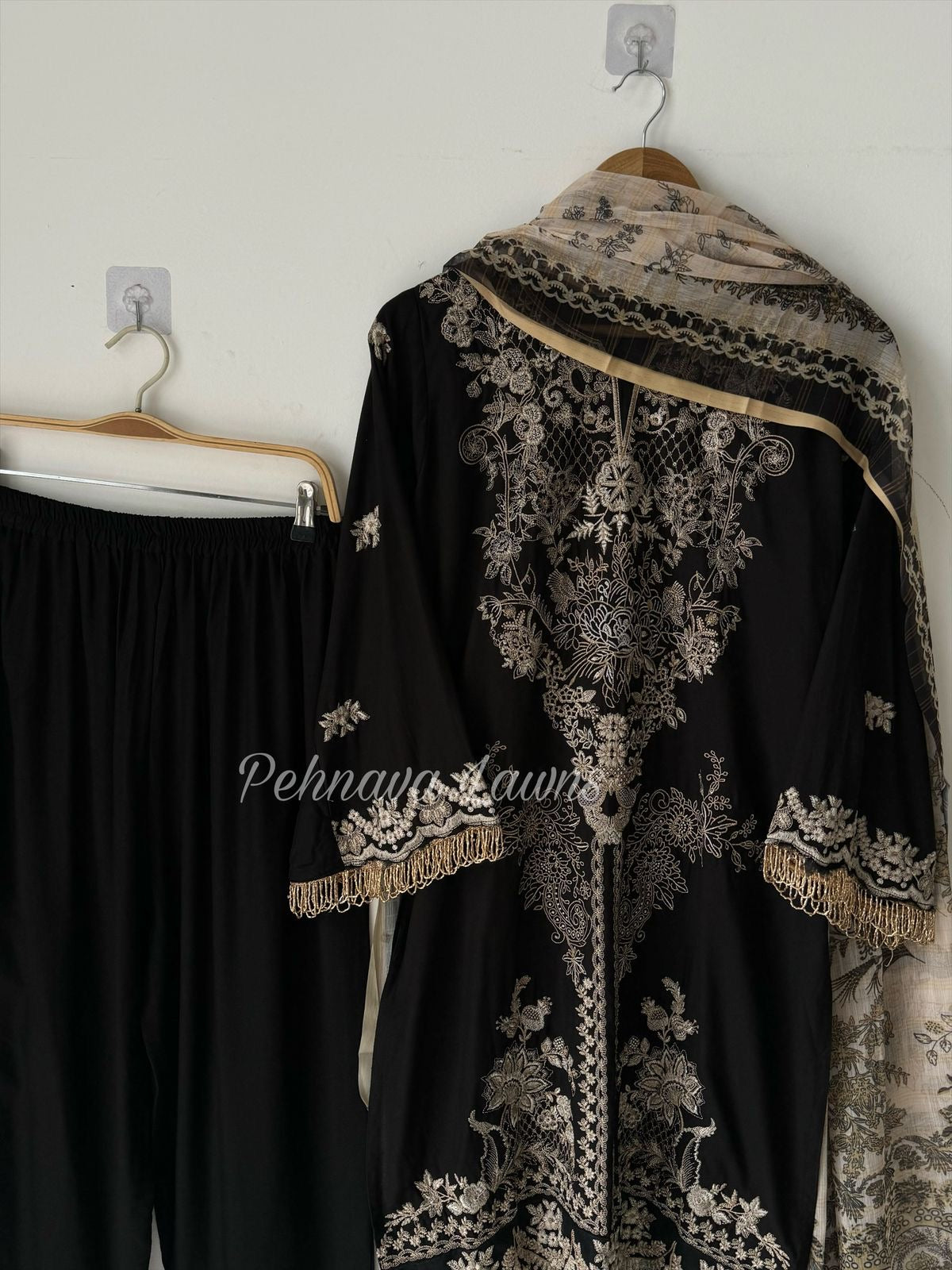 Rayon Embroidered Suit-Black 3639C