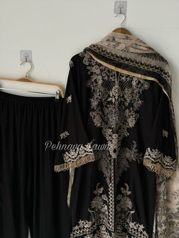 Rayon Embroidered Suit-Black 3639C