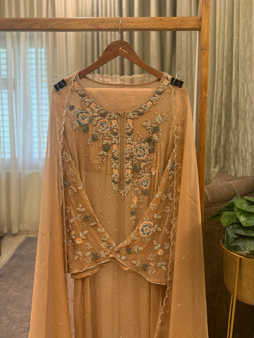 Premium Chiffon handwork suit with bottom and organza  hand  worked dupatta-1180