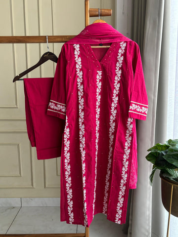 Hot Pink Embroidered Lawn