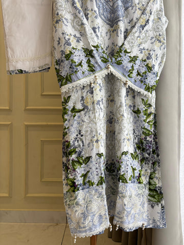 Timeless White & Blue Unstitched Ensemble