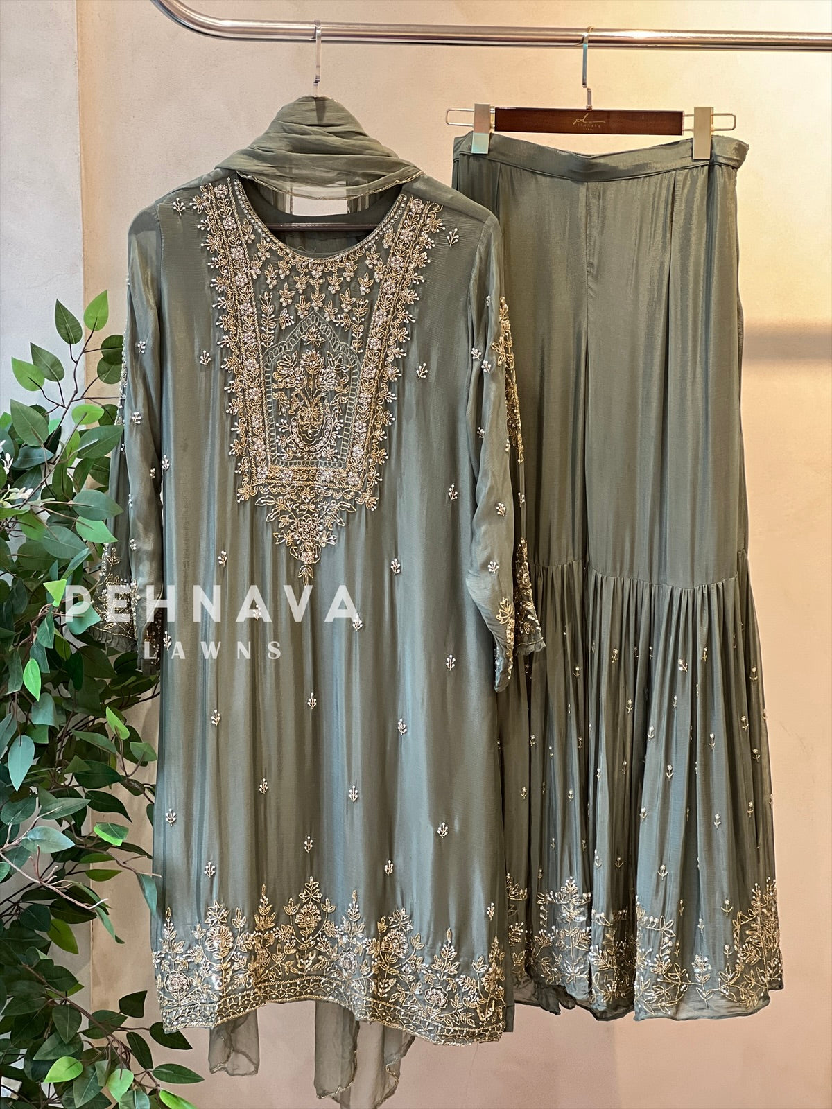 Heavily Handworked Sharara with Pure Chiffon Dupata