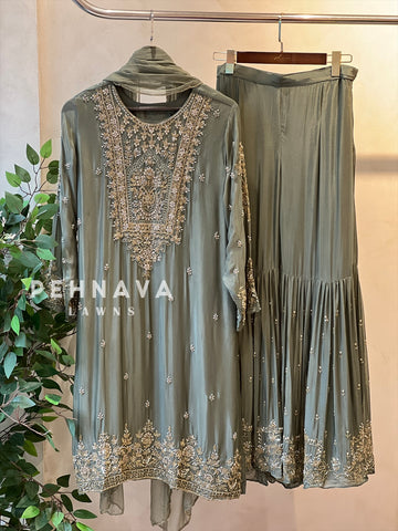 Heavily Handworked Sharara with Pure Chiffon Dupata