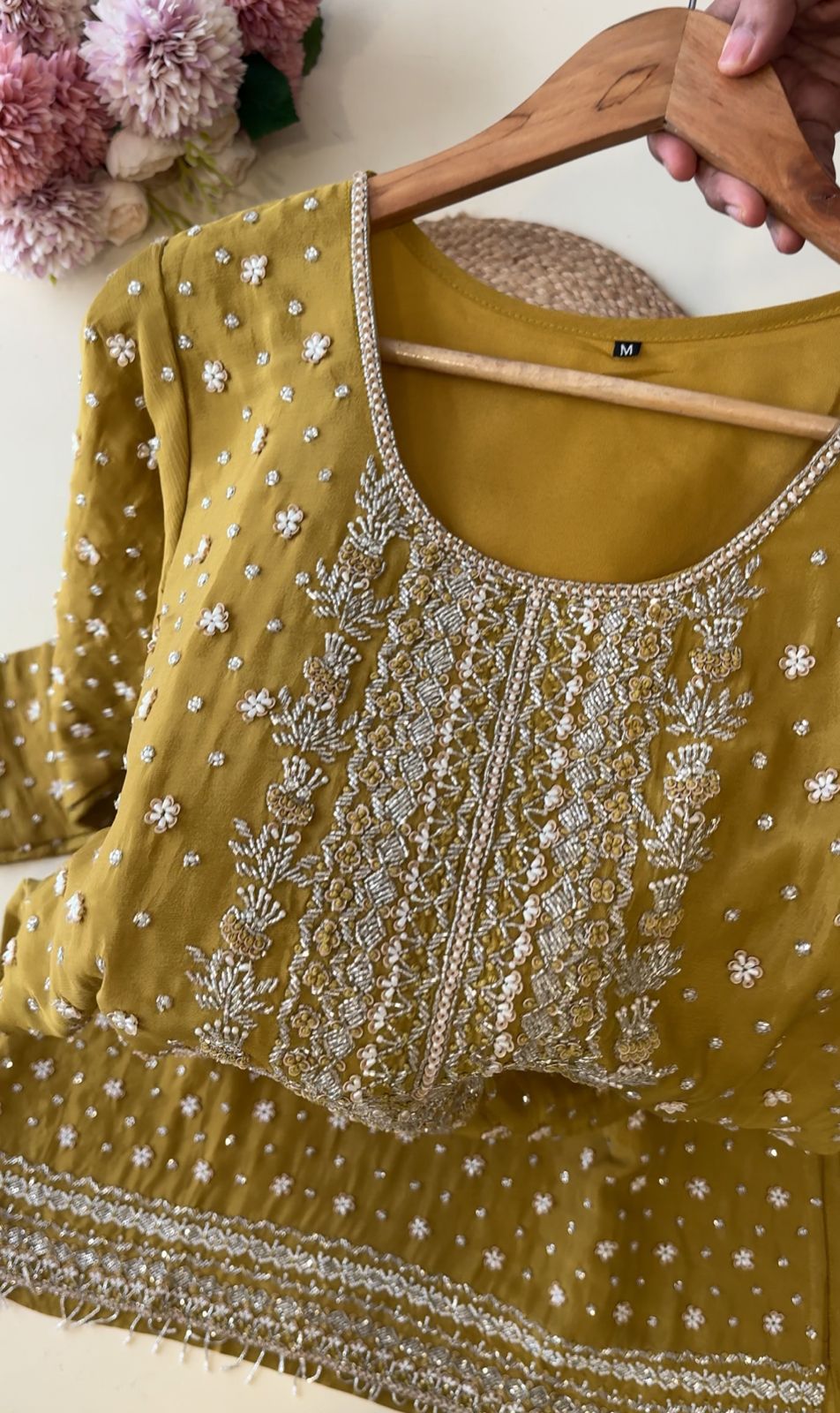 Yellow Pure Chinnon  handworked  Sharara