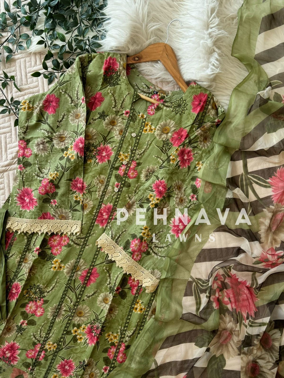 New Green Floral Printed Suit-1289