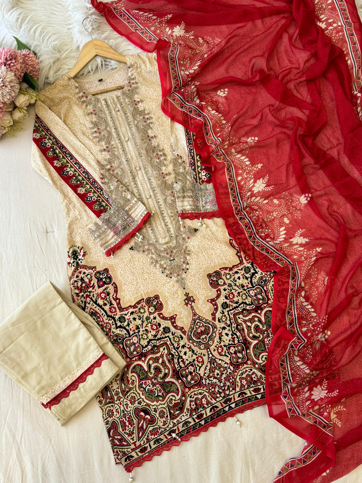 Beige Casual Pakistani Outfit 2201