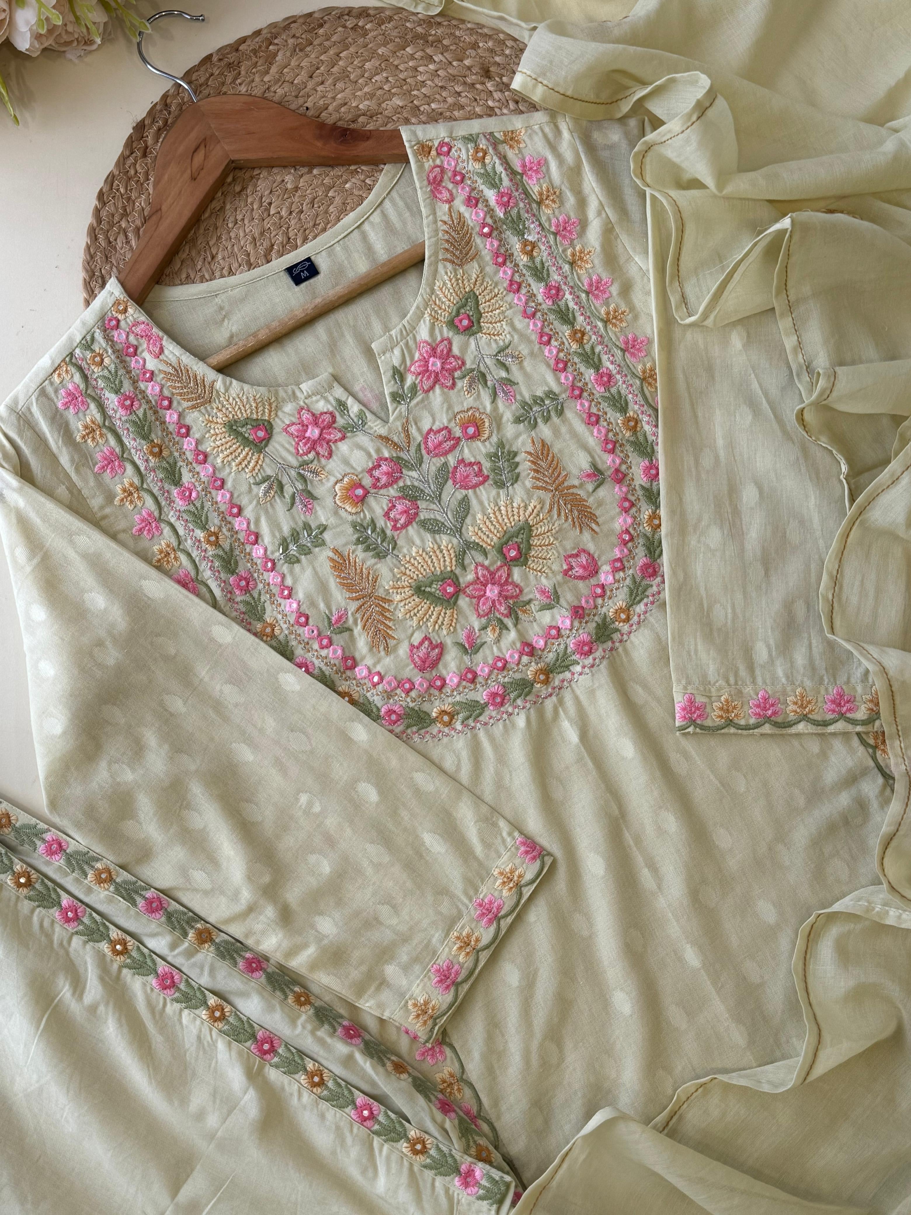 Pure Cotton Floral Embroidered Suit-3939
