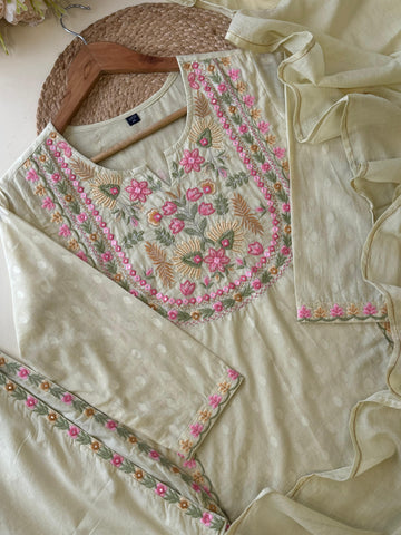Pure Cotton Floral Embroidered Suit-3939