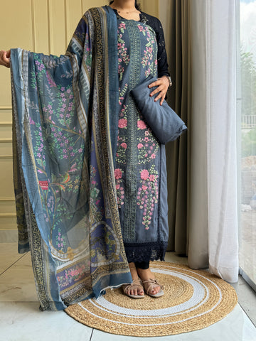 Semistitched Rayon Fully Embroidered Suit-3728