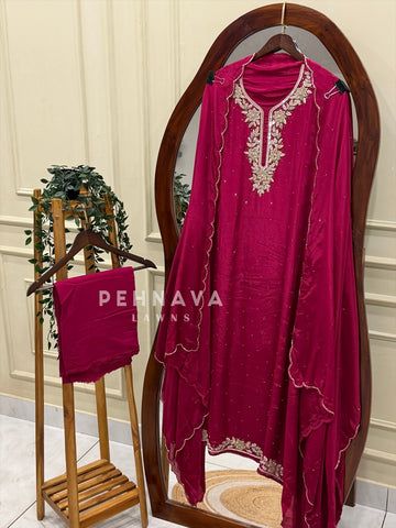 Premium Crepe Handworked Unstitched Suit H 5190