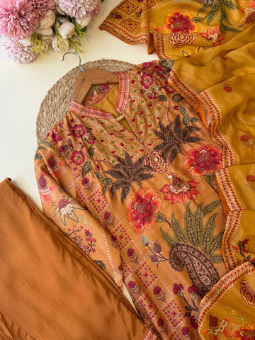 Yellow Premium jute silk ready to wear suit
