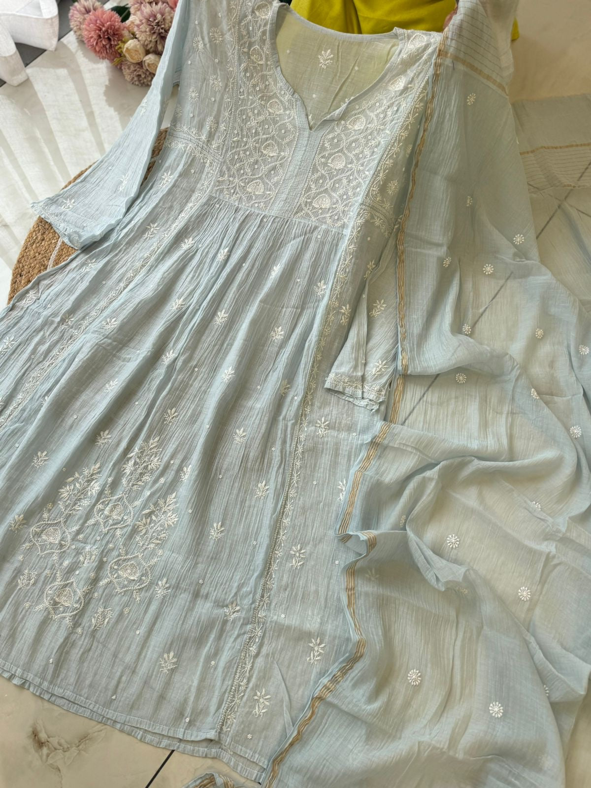 Authentic chikankaari embroidered suit- Blue
