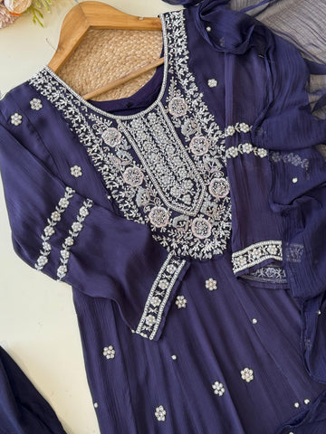 Heavy Handworked chinnon Anarkali Suit-vine