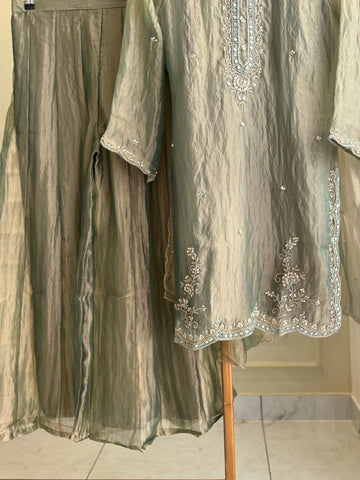 Premium Grey Organza Suit with Intricate Embroidery
