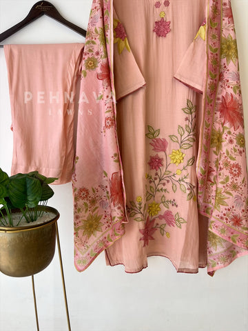 Floral Embroidered with Appliqué Chanderi Suit - Pehnava Lawns