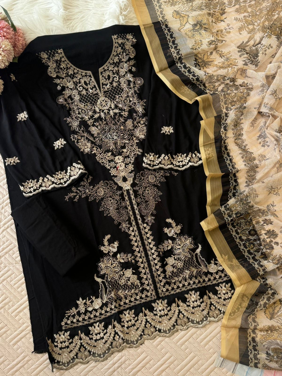 Rayon Embroidered Suit-Black 3639C