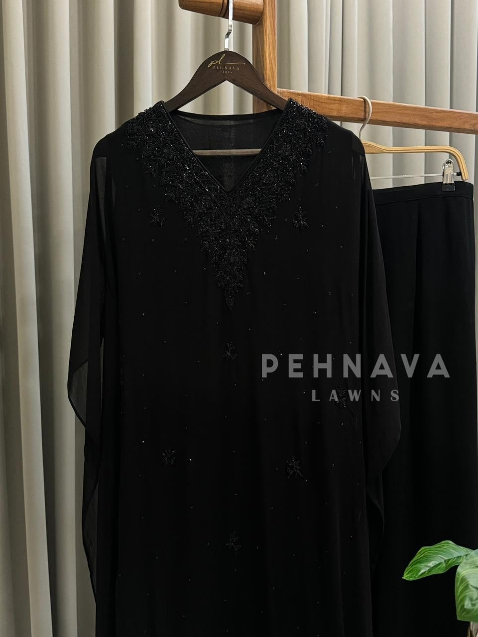 Premium  V Neck Chiffon Handwork Kaftan With Bottom-No.10 - Pehnava Lawns
