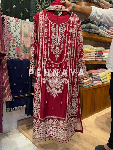 Royal Ember Chiffon Suit