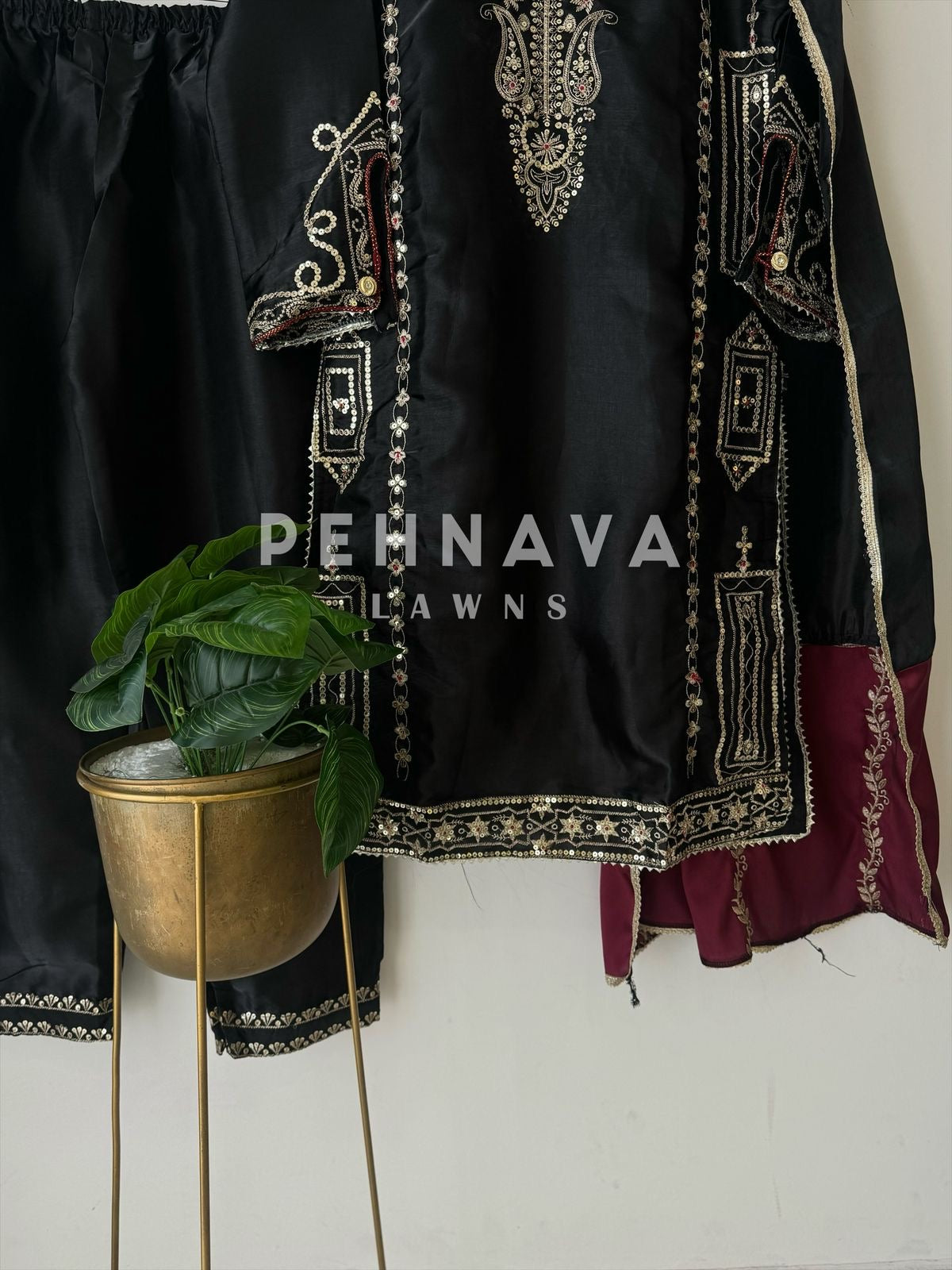 Black Jimmy Choo Party wear with Organza Dupatta