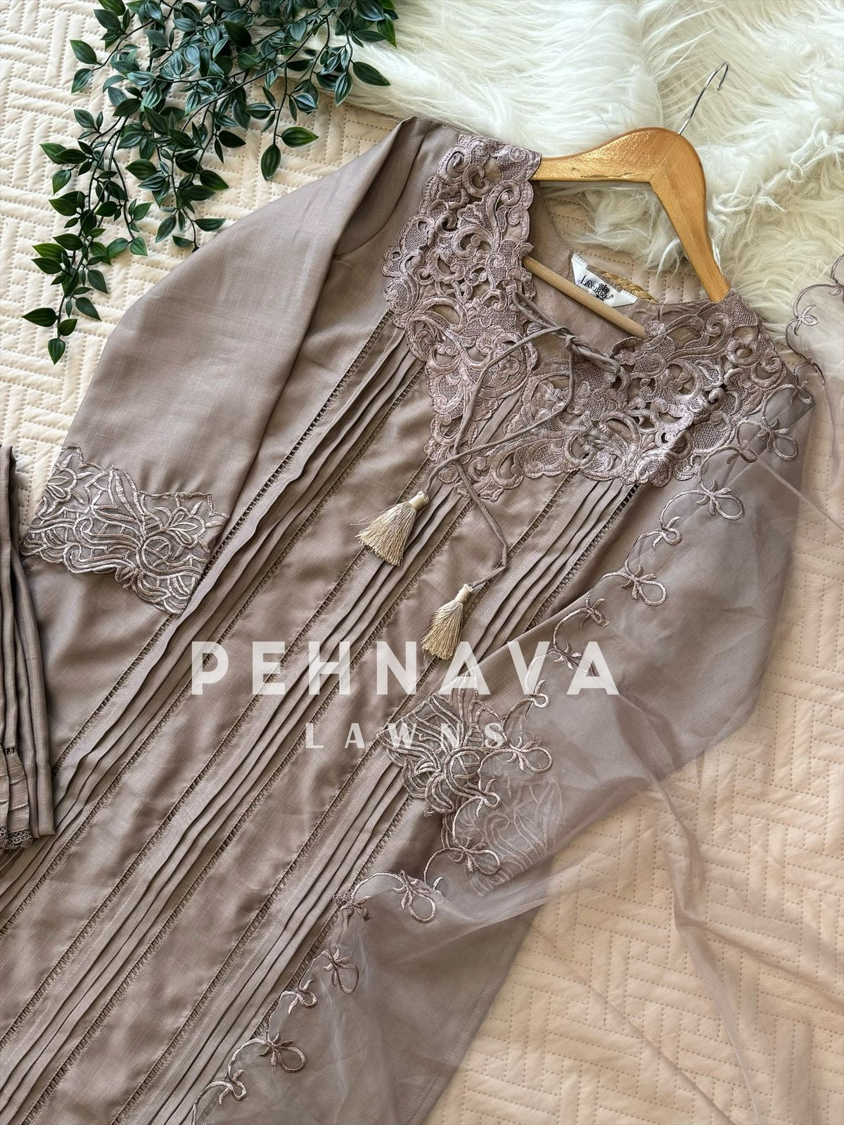 Designer Tunic Dress with embroidered organza Dupatta