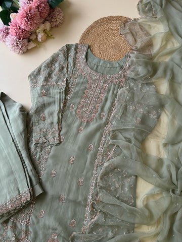 Pure Heavy Handworked Organza Suit-9654
