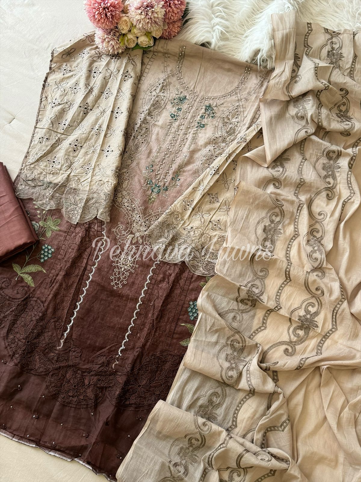 Cotton Embroidered Suit with Cotton Dupata