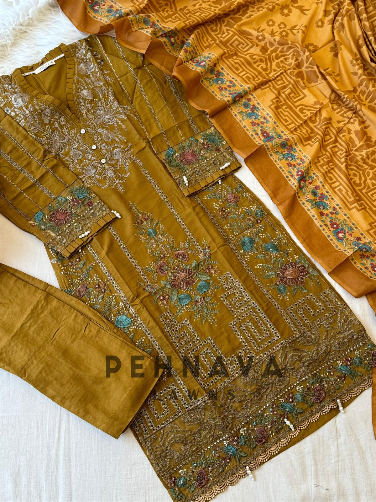 Rayon Embroidered Suit-8032/3746