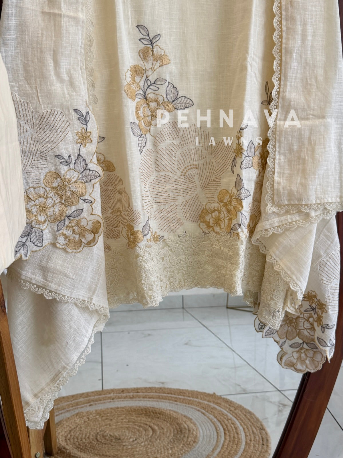 Floral Embroidered Linen Unstitched Suit-L105