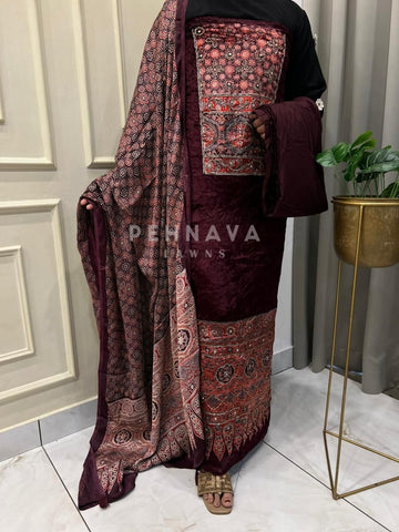 Velvet Touch Ajrakh Suit - Pehnava Lawns